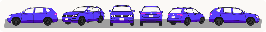 Illustration of a car at six different angles
