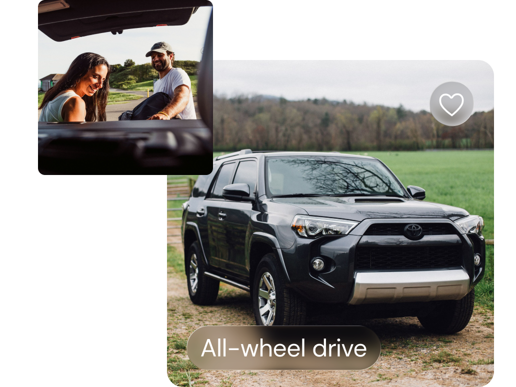 A Black SUV drives down a dirt road. Text reads, "All-wheel drive".