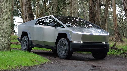 Tesla Cybertruck on forest road