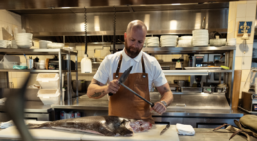 Chef J-C Poirier of St. Lawrence working in the kitchen