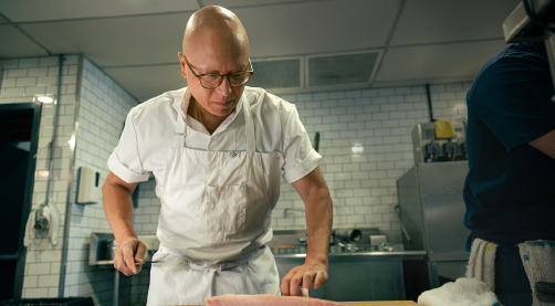 Chef Jöel Watanabe of Kissa Tanto working in the kitchen