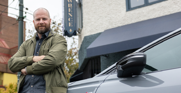 Chef J-C Poirier of St. Lawrence standing with an Audi Q4