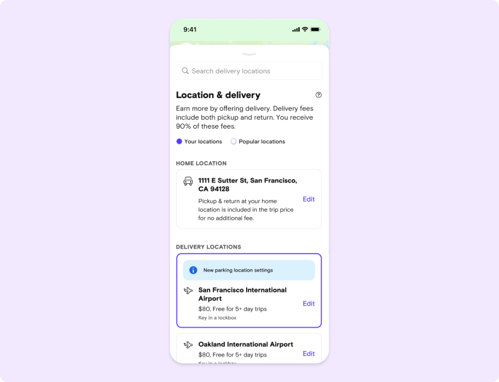 Location and delivery settings UI