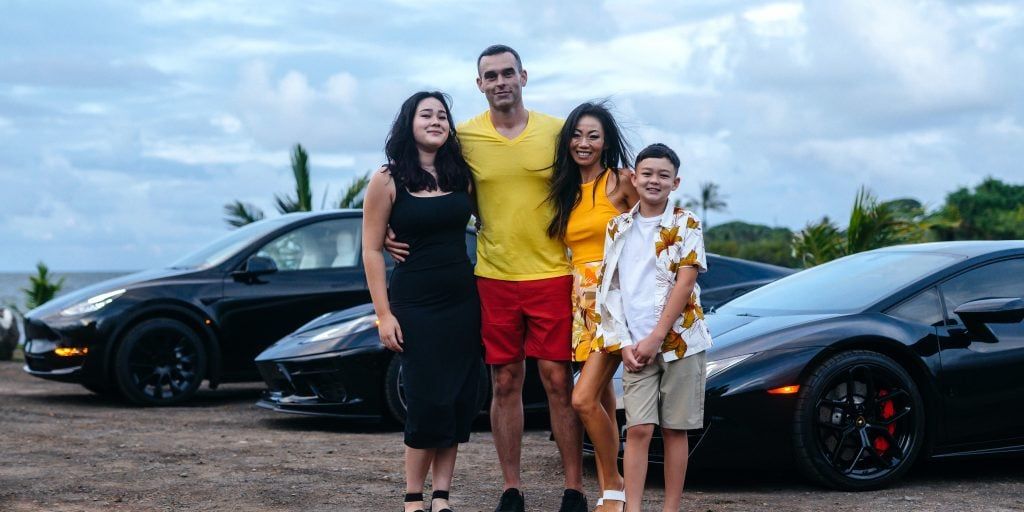 Amy and Jeremy's Tesla lineup in Hawaii
