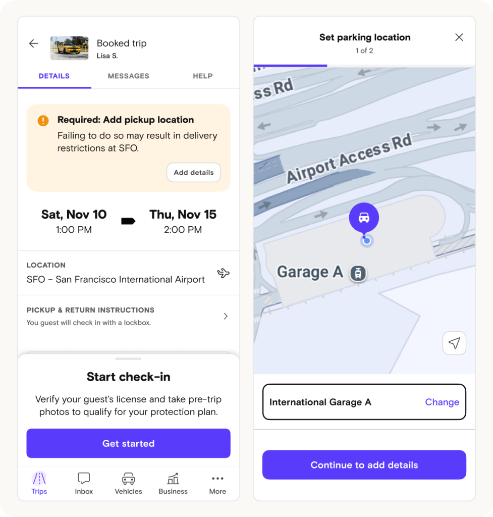 Airport pickup location UI