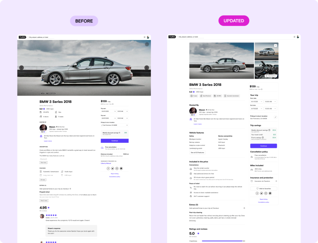 Simplified web listing UI
