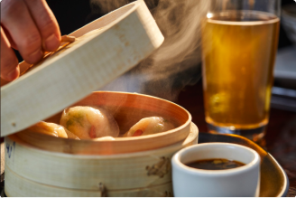 Dumplings in steamer basket