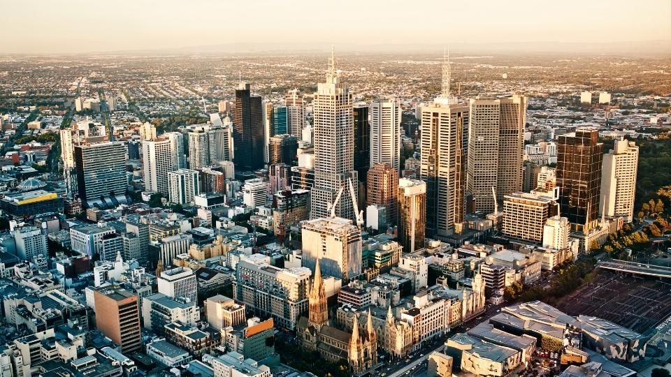 A photograph of the Melbourne CBD, a popular Melbourne car rental pickup location.