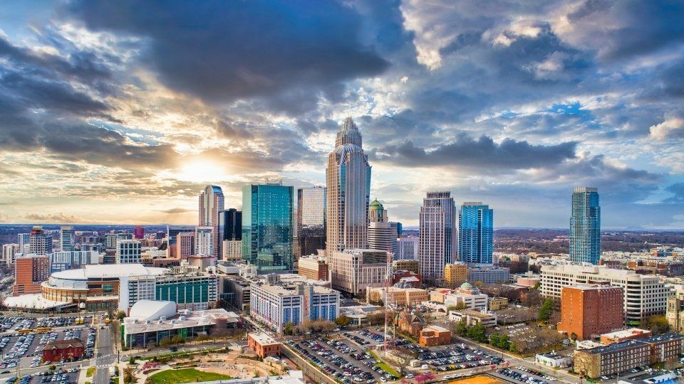 Aerial of Downtown Charlotte, North Carolina, NC, USA