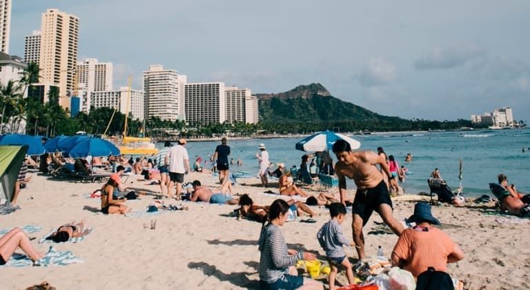 Waikiki Beach with views of Diamond Head