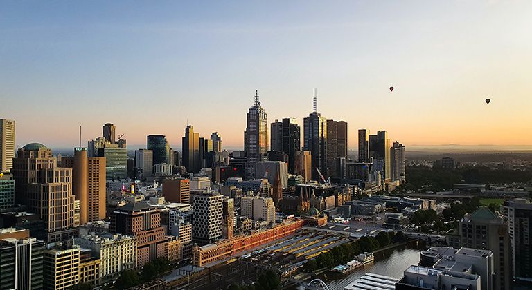 Melbourne skyline at sunset